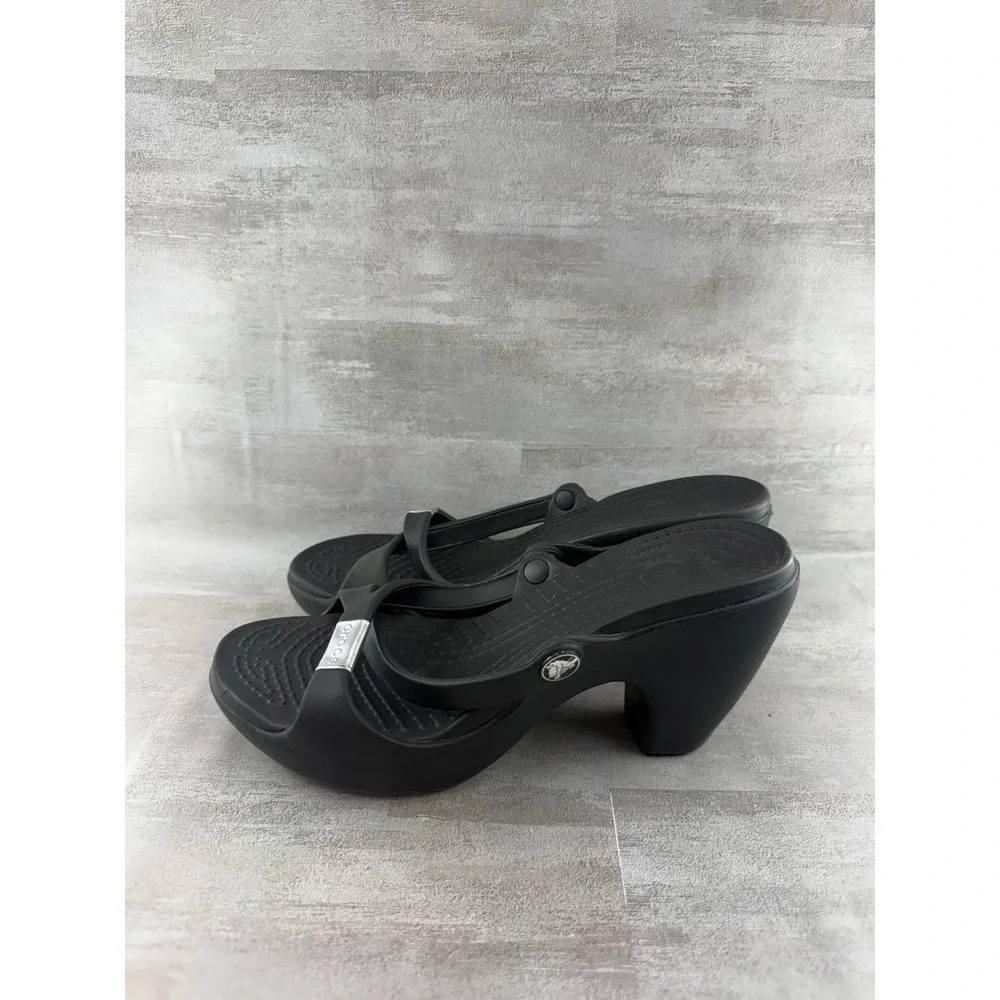Crocs Cyprus III Black Strappy High Heel Wedge Sandals Women Size 8 11341